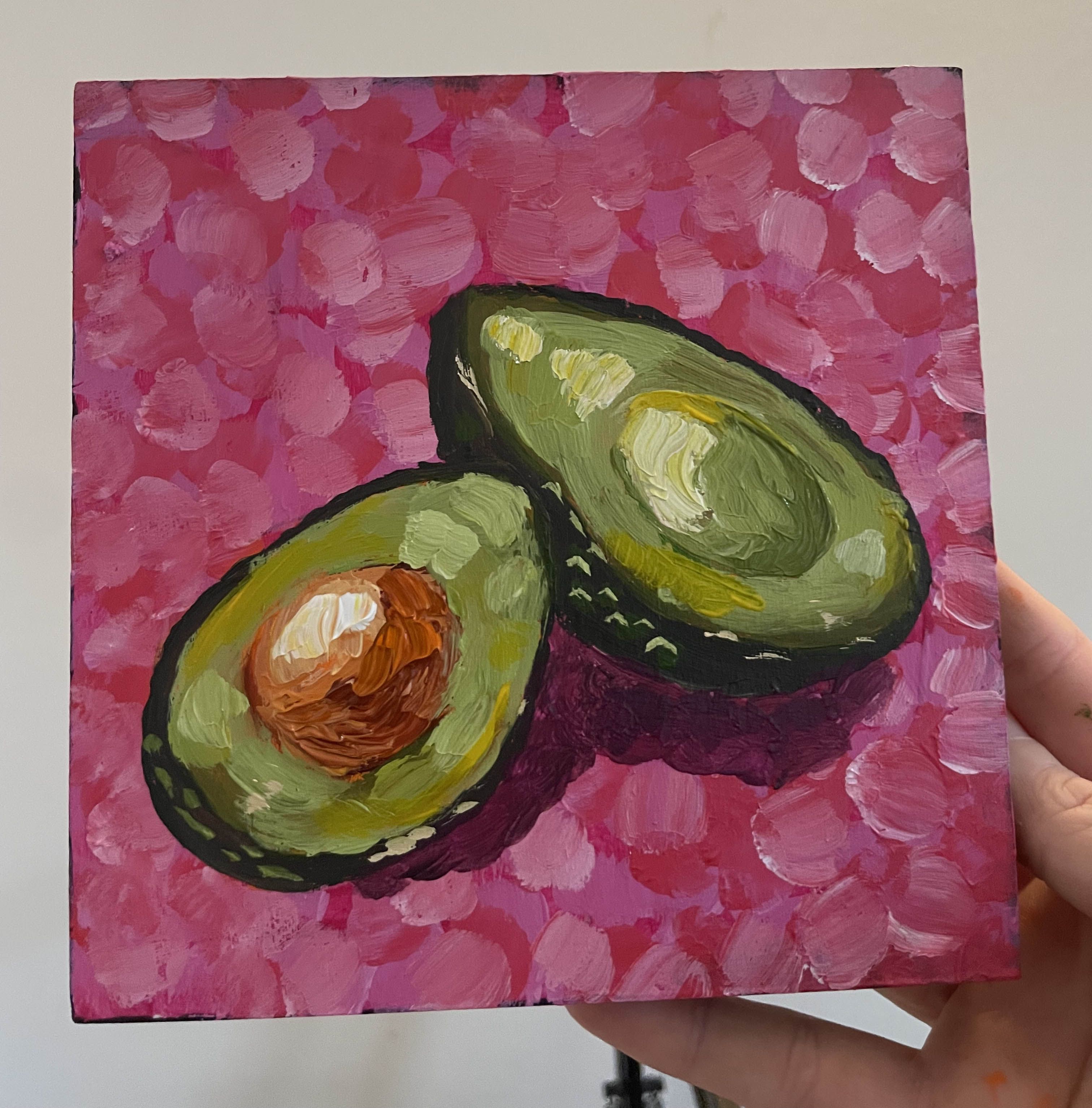 Avocado Food Painting Original Artwork 6 x 6 "You complete me."