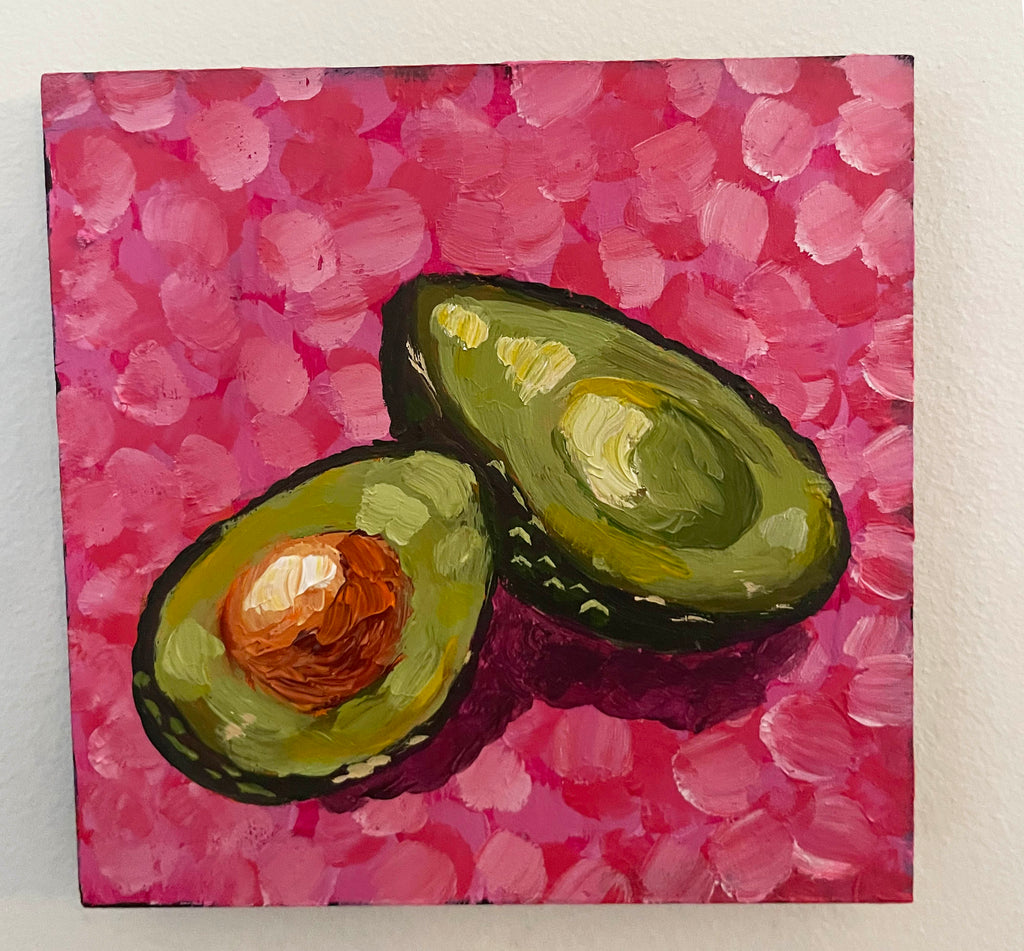 Avocado Food Painting Original Artwork 6 x 6 "You complete me."