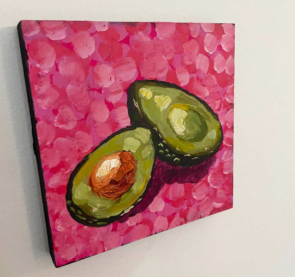 Avocado Food Painting Original Artwork 6 x 6 "You complete me."