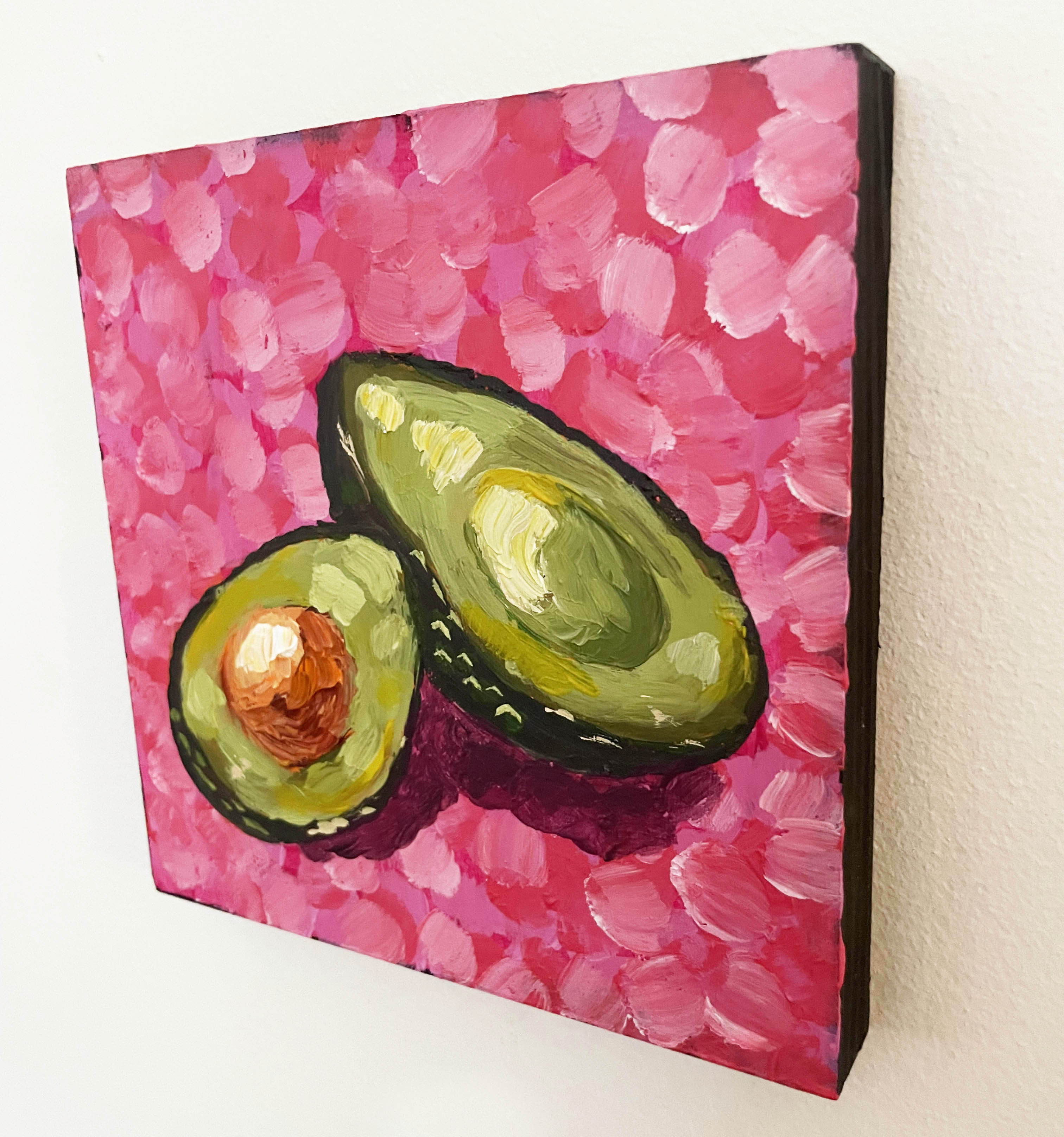 Avocado Food Painting Original Artwork 6 x 6 "You complete me."