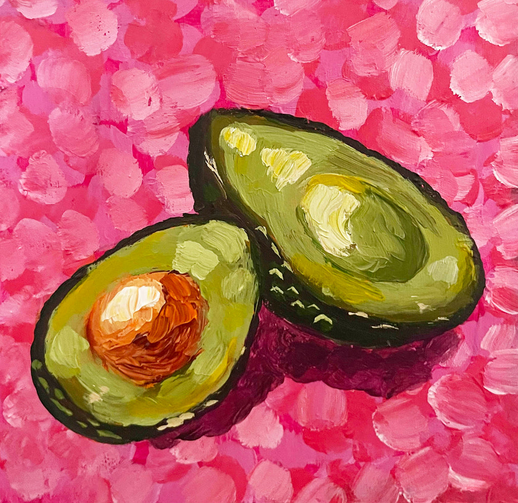 Avocado Food Painting Original Artwork 6 x 6 "You complete me."