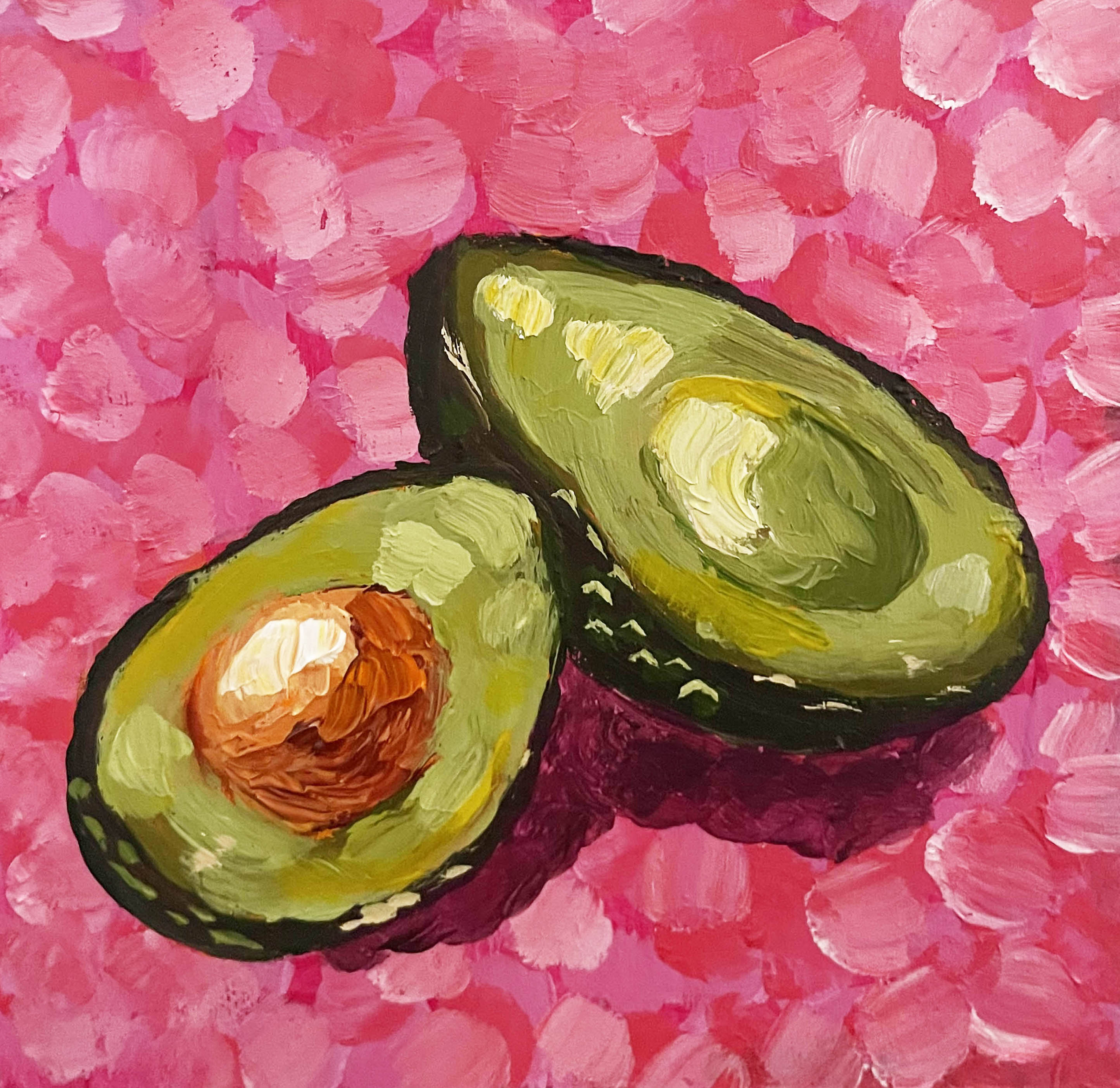 Avocado Food Painting Original Artwork 6 x 6 "You complete me."
